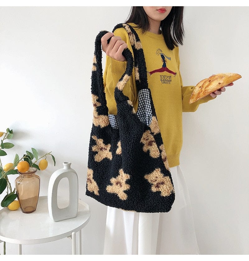 Kawaii Bear Cozy Shopping Tote Bag Kawaii Side