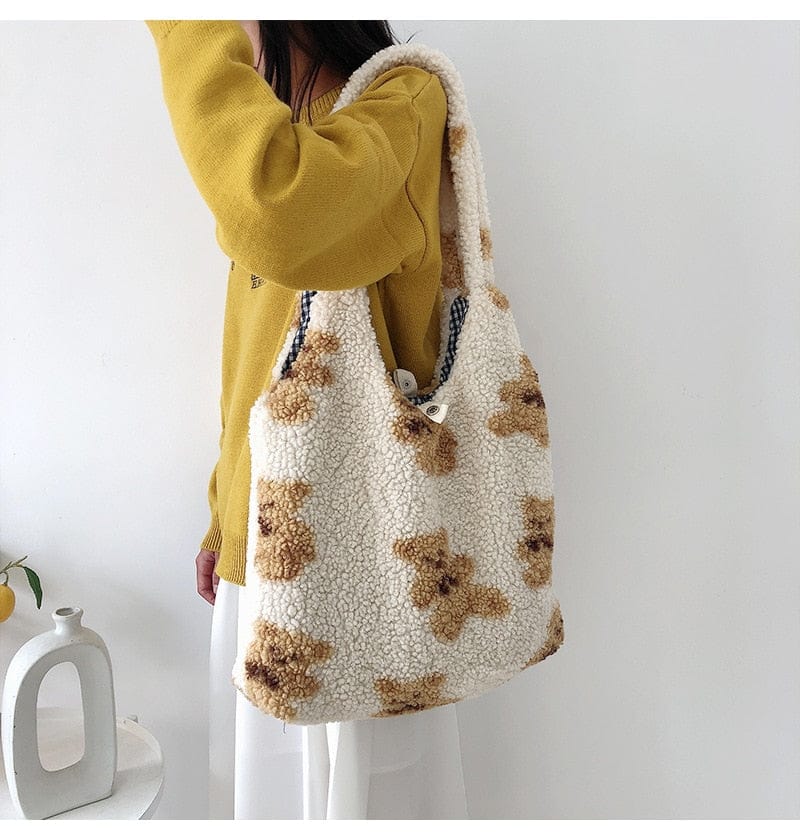 Kawaii Bear Cozy Shopping Tote Bag Kawaii Side