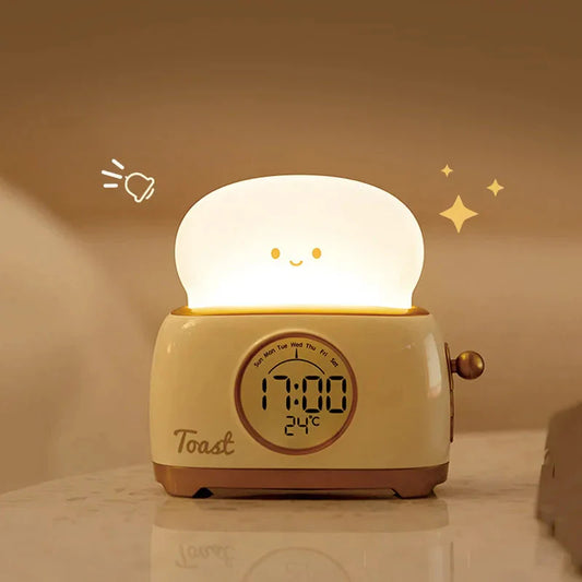 Kawaii Toast LED Night Light Digital Alarm Clock Kawaii Side