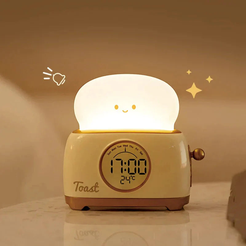 Kawaii Toast LED Night Light Digital Alarm Clock Kawaii Side