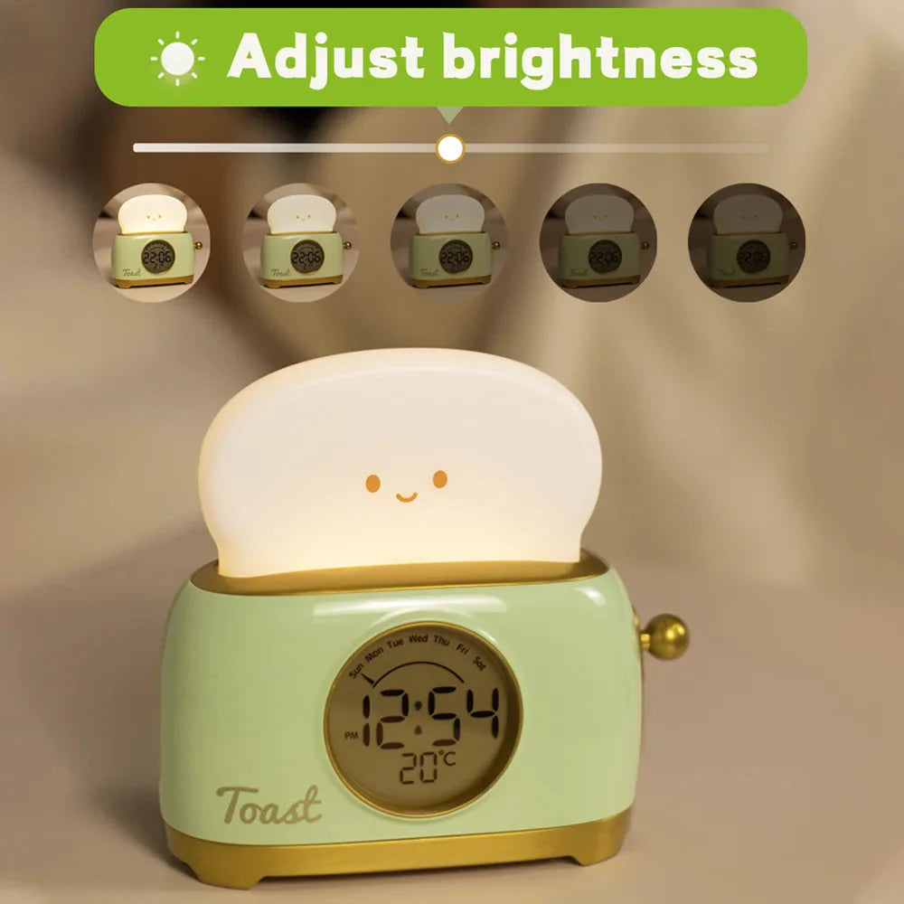 Kawaii Toast LED Night Light Digital Alarm Clock Kawaii Side