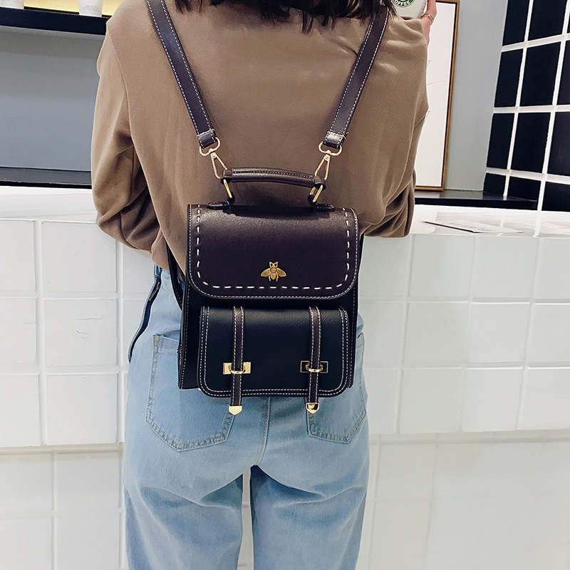 Little Bee Vintage Faux-Leather Backpack Kawaii Side