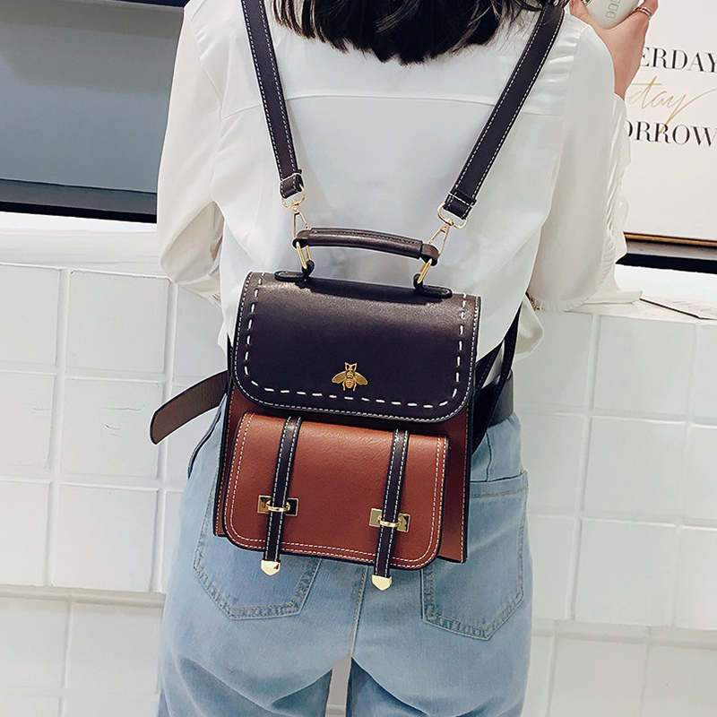 Little Bee Vintage Faux-Leather Backpack Kawaii Side