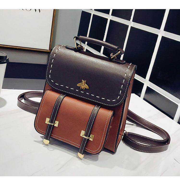 Little Bee Vintage Faux-Leather Backpack Kawaii Side