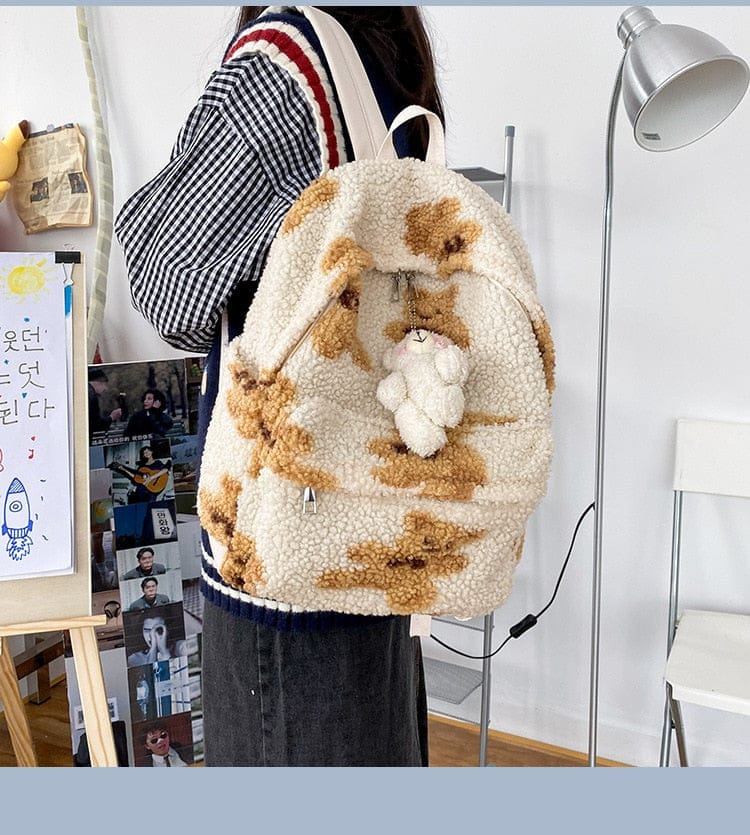 Teddy Bear Fuzzy Backpack Kawaii Side
