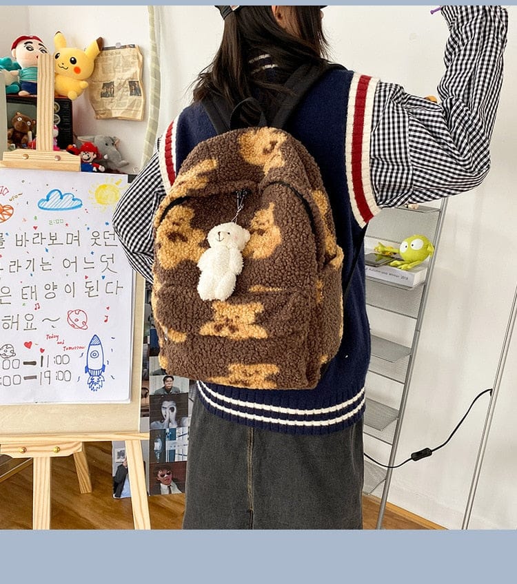 Teddy Bear Fuzzy Backpack Kawaii Side