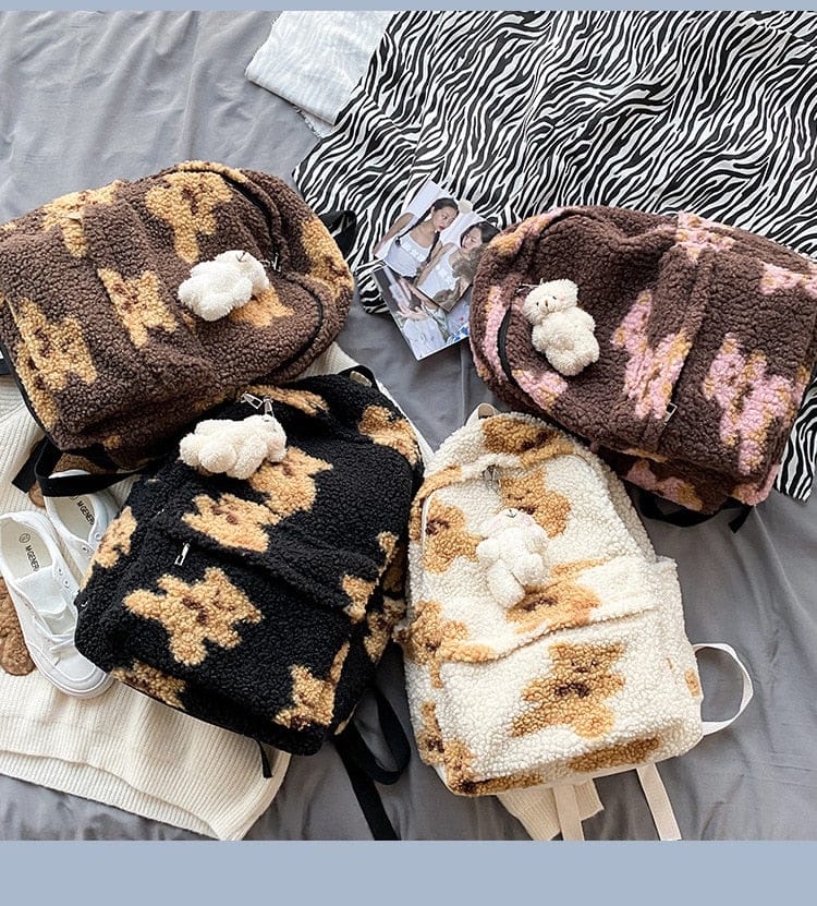 Teddy Bear Fuzzy Backpack Kawaii Side