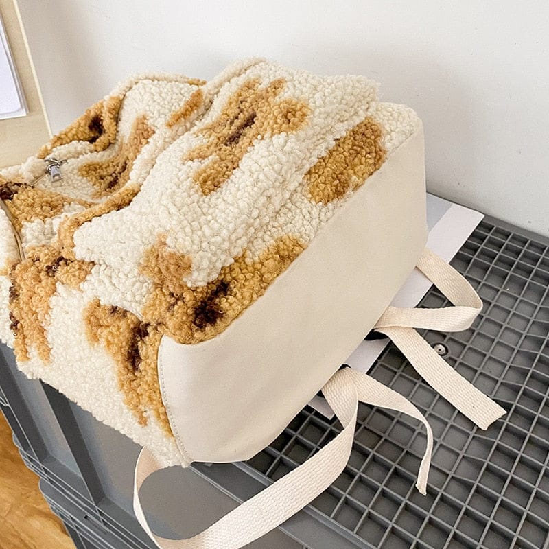 Teddy Bear Fuzzy Backpack Kawaii Side