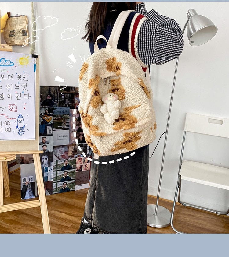 Teddy Bear Fuzzy Backpack Kawaii Side