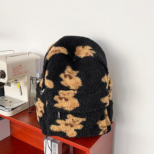 Teddy Bear Fuzzy Backpack Kawaii Side