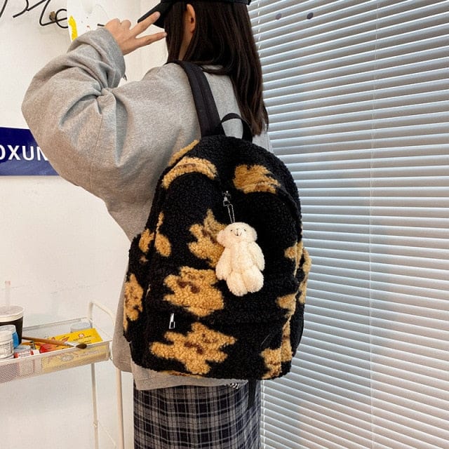 Teddy Bear Fuzzy Backpack Kawaii Side