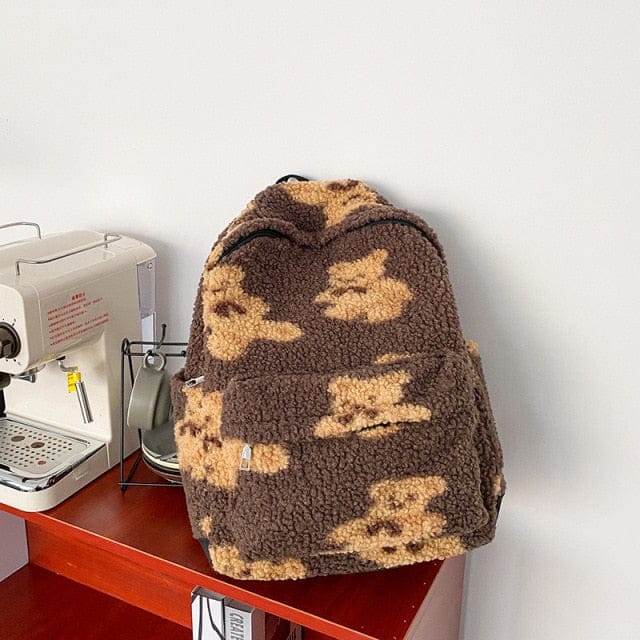 Teddy Bear Fuzzy Backpack Kawaii Side