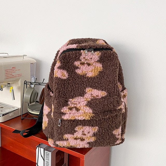 Teddy Bear Fuzzy Backpack Kawaii Side