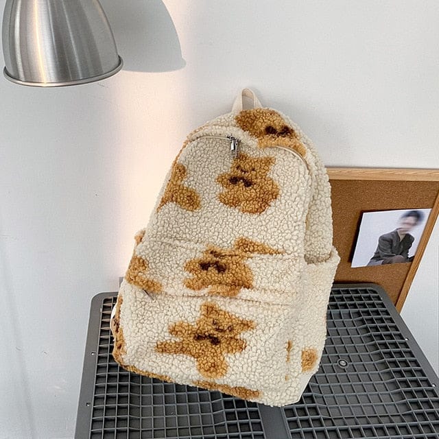 Teddy Bear Fuzzy Backpack Kawaii Side