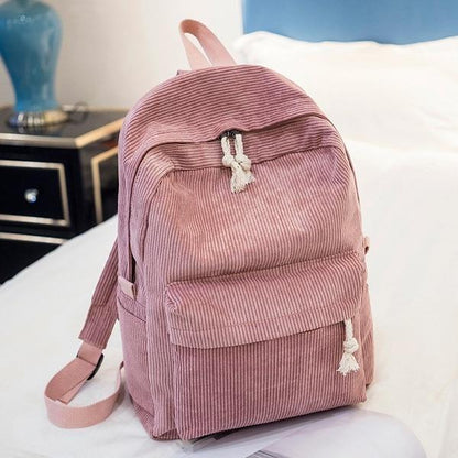'The Corduroy' - Striped Corduroy Backpack Kawaii Side