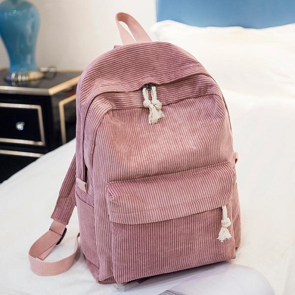 'The Corduroy' - Striped Corduroy Backpack Kawaii Side