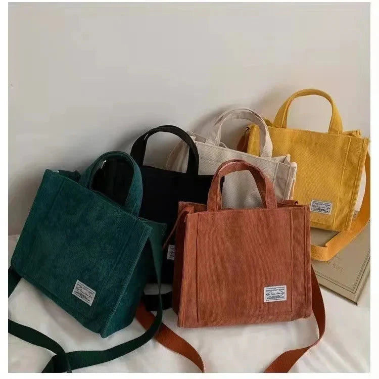 Women Corduroy Zipper Shoulder Bag Small Cotton Canvas Handbag Casual Tote Female Eco Crossbody Bag Vintage Messenger Bags GatoGeek 