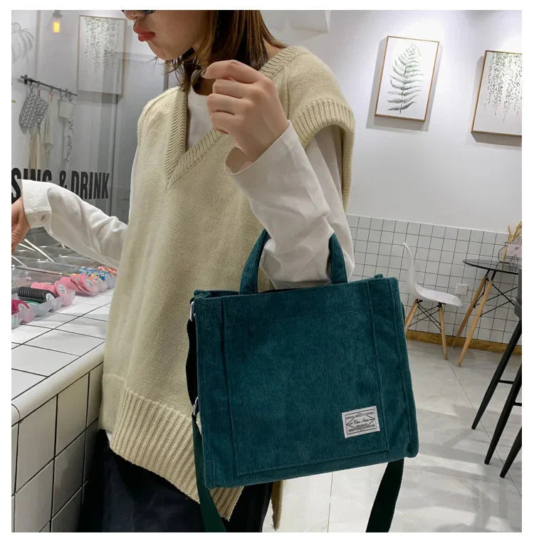 Women Corduroy Zipper Shoulder Bag Small Cotton Canvas Handbag Casual Tote Female Eco Crossbody Bag Vintage Messenger Bags GatoGeek 