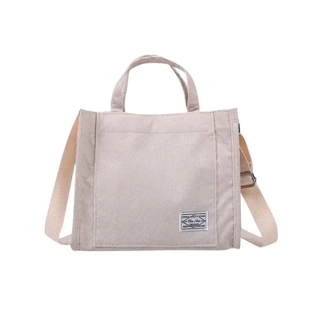 Women Corduroy Zipper Shoulder Bag Small Cotton Canvas Handbag Casual Tote Female Eco Crossbody Bag Vintage Messenger Bags GatoGeek Beige 