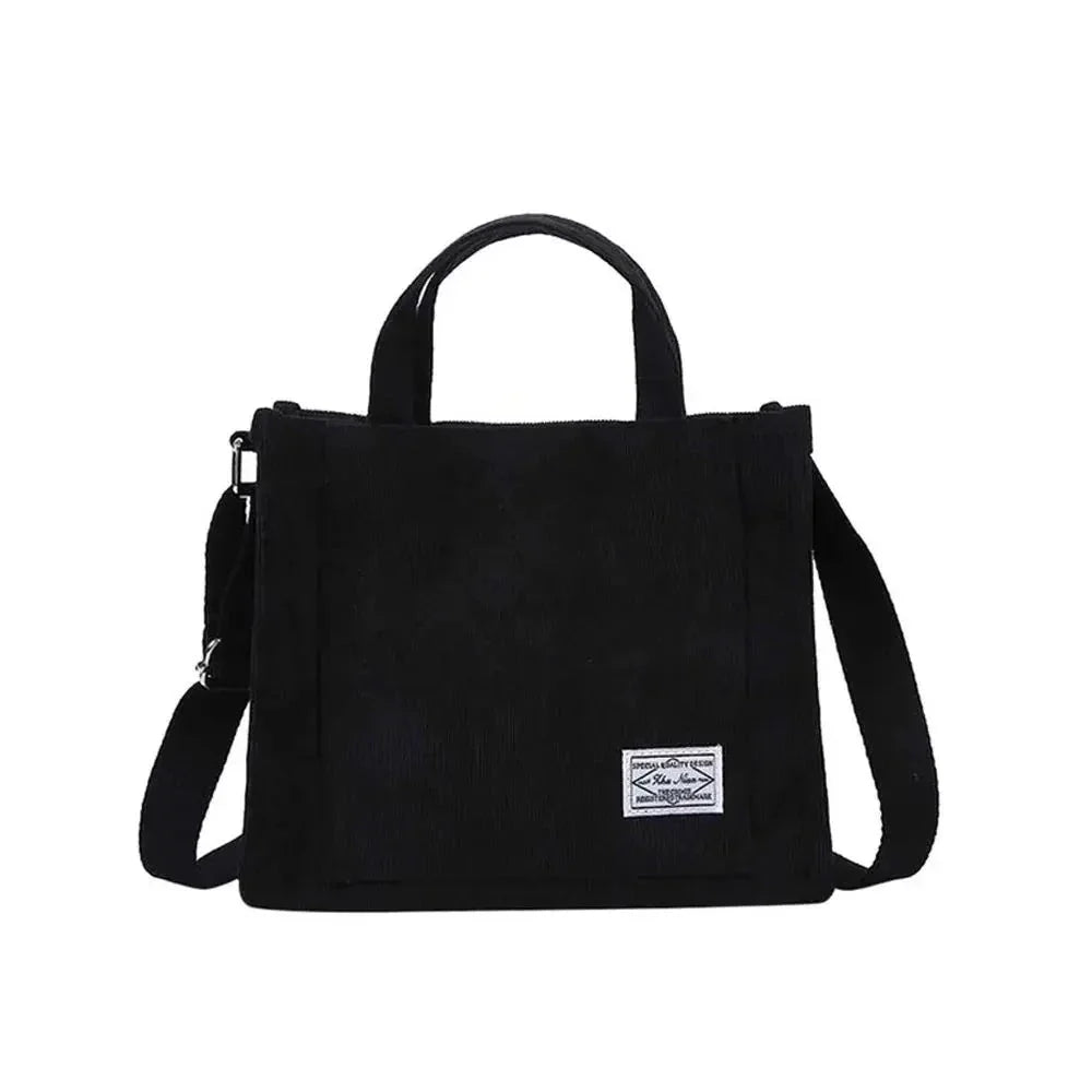 Women Corduroy Zipper Shoulder Bag Small Cotton Canvas Handbag Casual Tote Female Eco Crossbody Bag Vintage Messenger Bags GatoGeek Black 