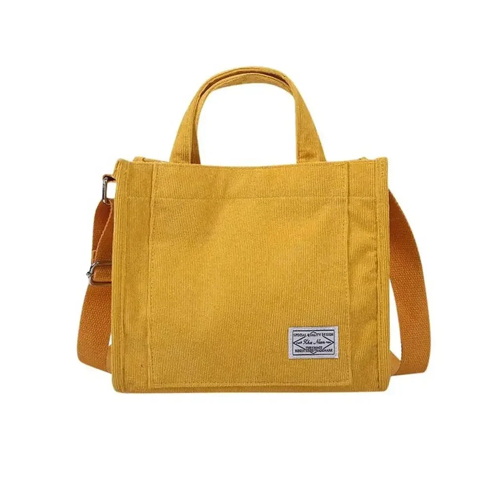Women Corduroy Zipper Shoulder Bag Small Cotton Canvas Handbag Casual Tote Female Eco Crossbody Bag Vintage Messenger Bags GatoGeek Golden 