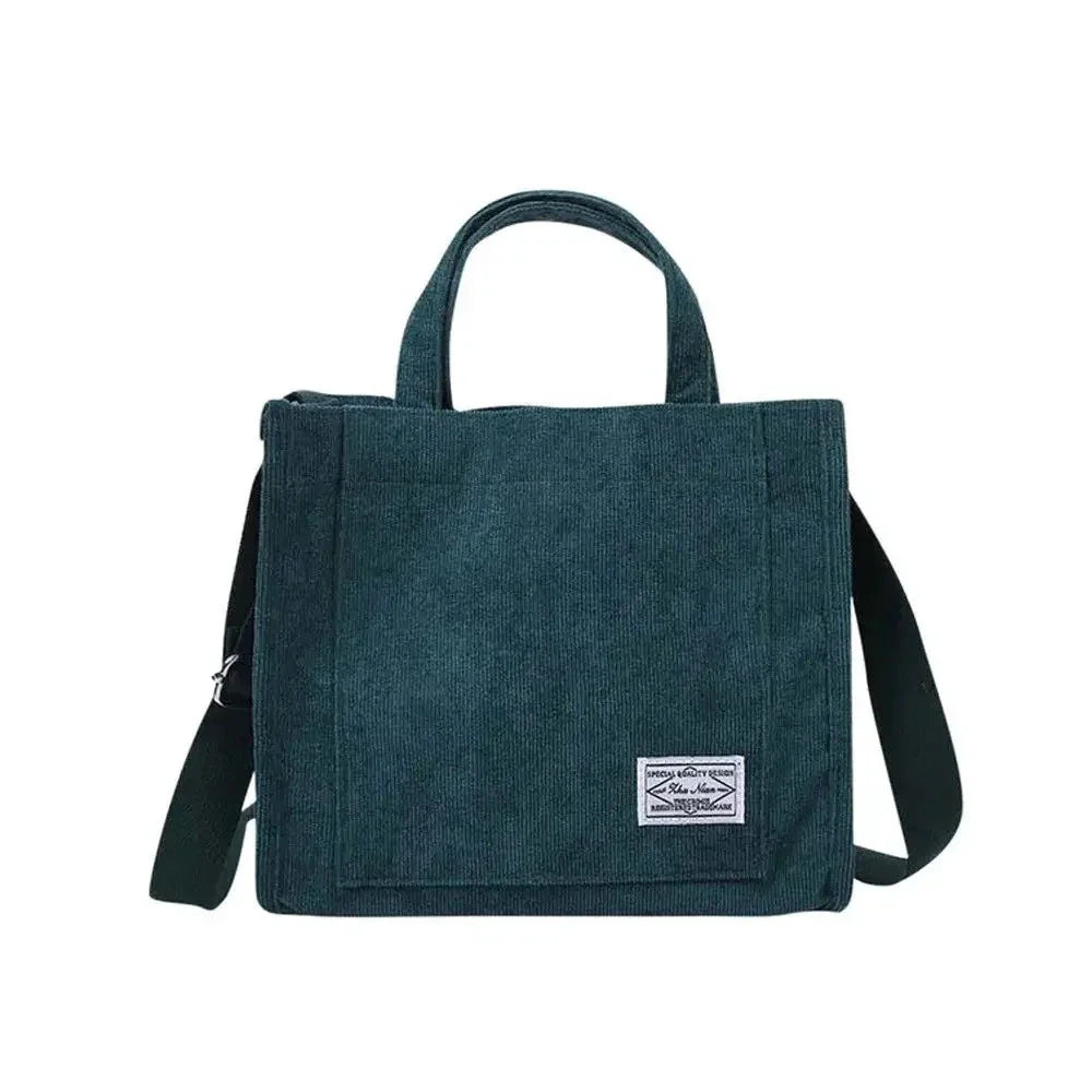 Women Corduroy Zipper Shoulder Bag Small Cotton Canvas Handbag Casual Tote Female Eco Crossbody Bag Vintage Messenger Bags GatoGeek Green 