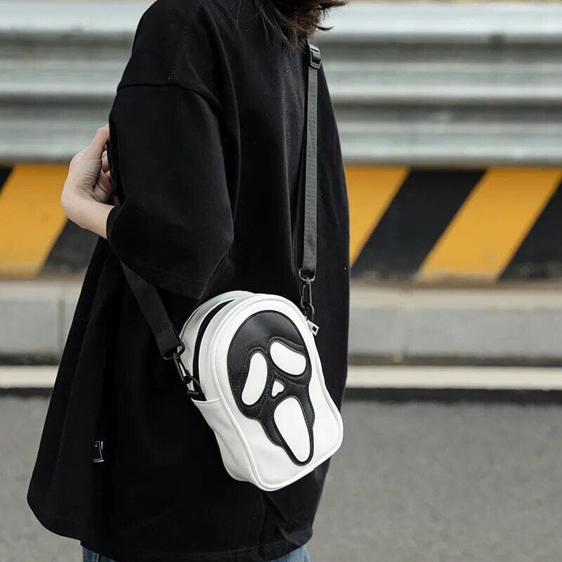 Y2K Vintage Korean Shoulder Underarm Funny Halloween Devil Ghost Tote Bag Ladies Bags Leather Purses Bagutte Pu Handbags Women GatoGeek White 