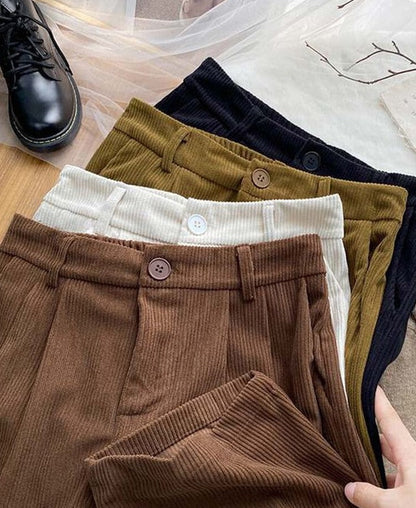 Retro Corduroy Straight Leg Pants Kawaii Side
