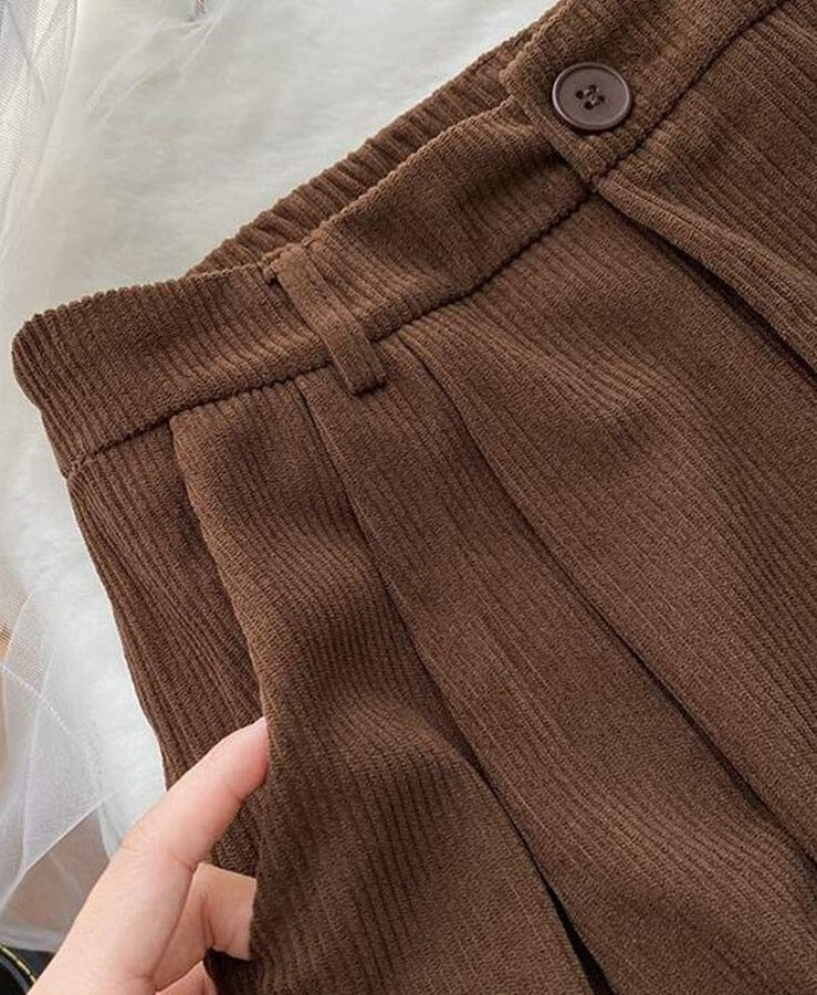 Retro Corduroy Straight Leg Pants Kawaii Side