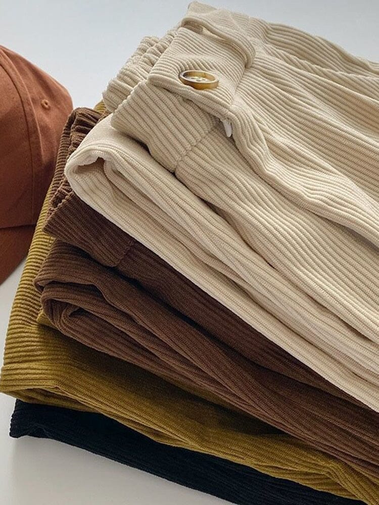 Retro Corduroy Straight Leg Pants Kawaii Side