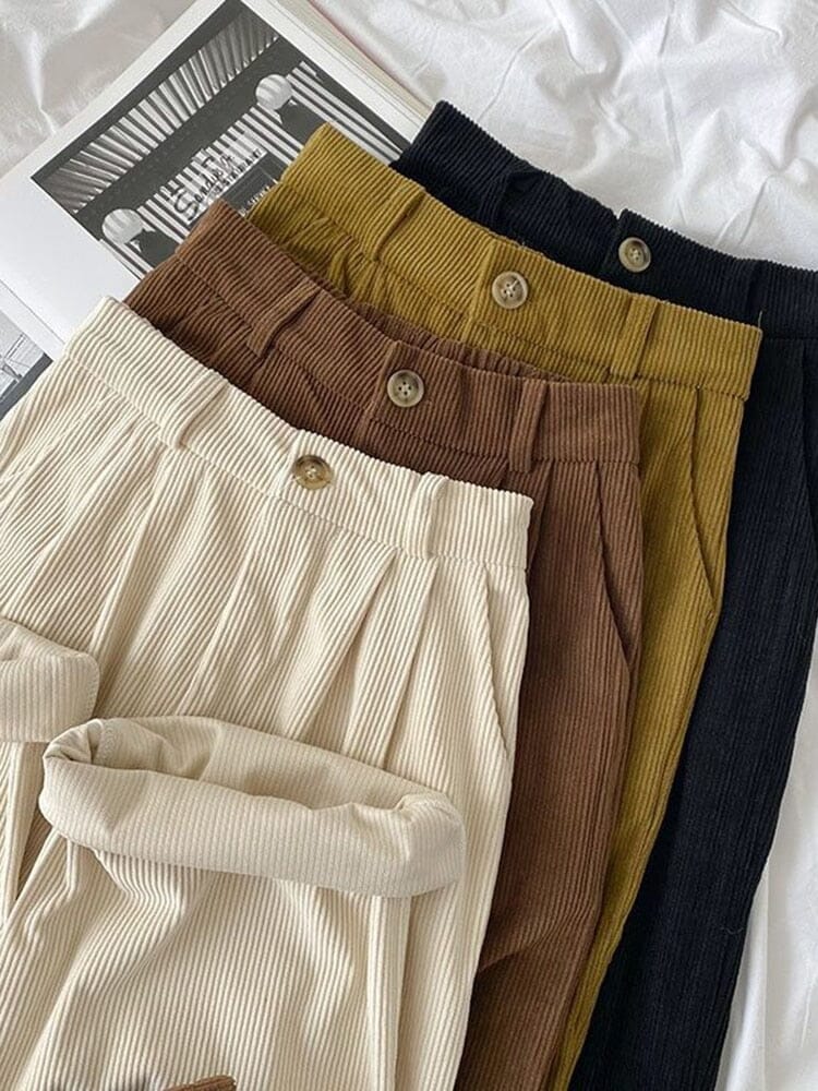 Retro Corduroy Straight Leg Pants Kawaii Side