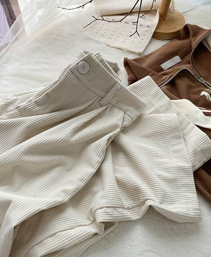 Retro Corduroy Straight Leg Pants Kawaii Side