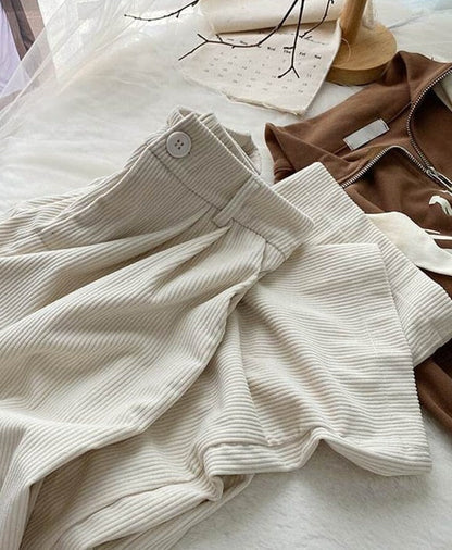 Retro Corduroy Straight Leg Pants Kawaii Side