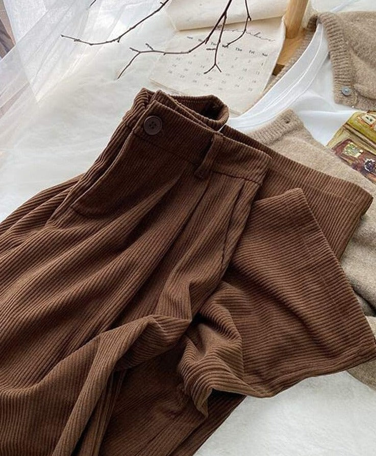 Retro Corduroy Straight Leg Pants Kawaii Side