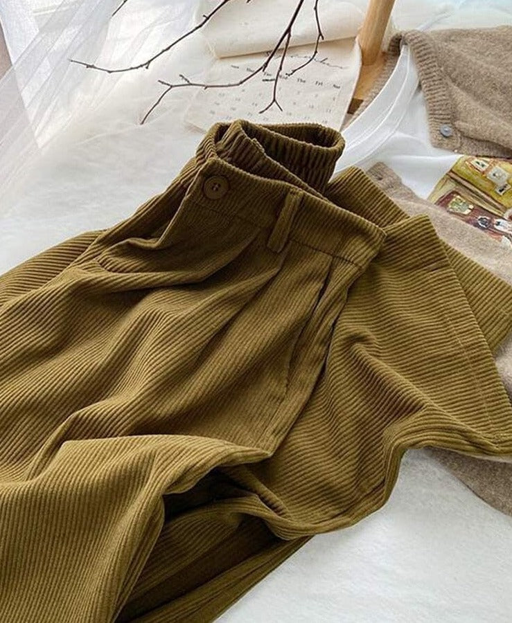 Retro Corduroy Straight Leg Pants Kawaii Side